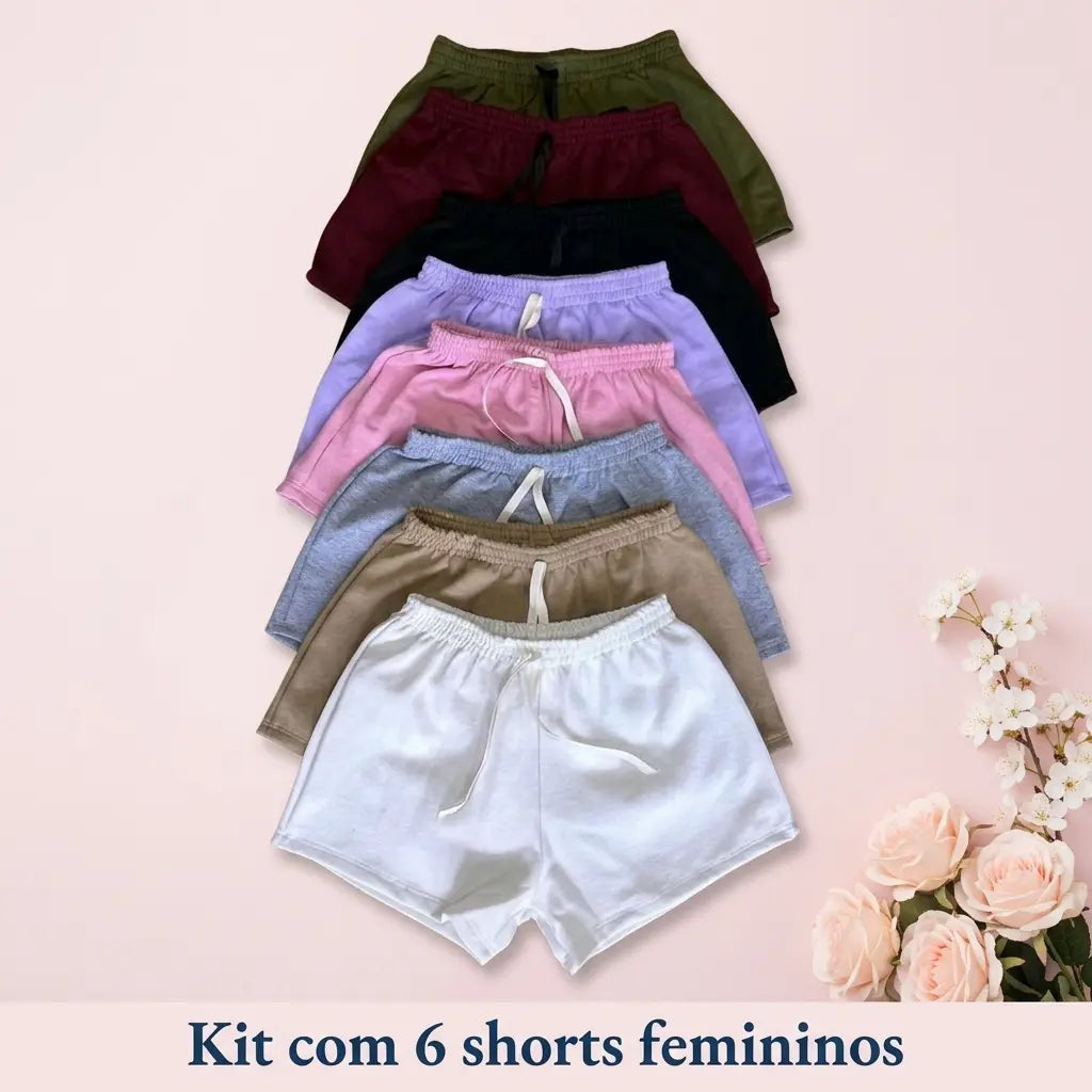 (KIT COM 6) Shortinhos Moletinho 100% Algodão Cintura Alta | OFERTA INVERNO