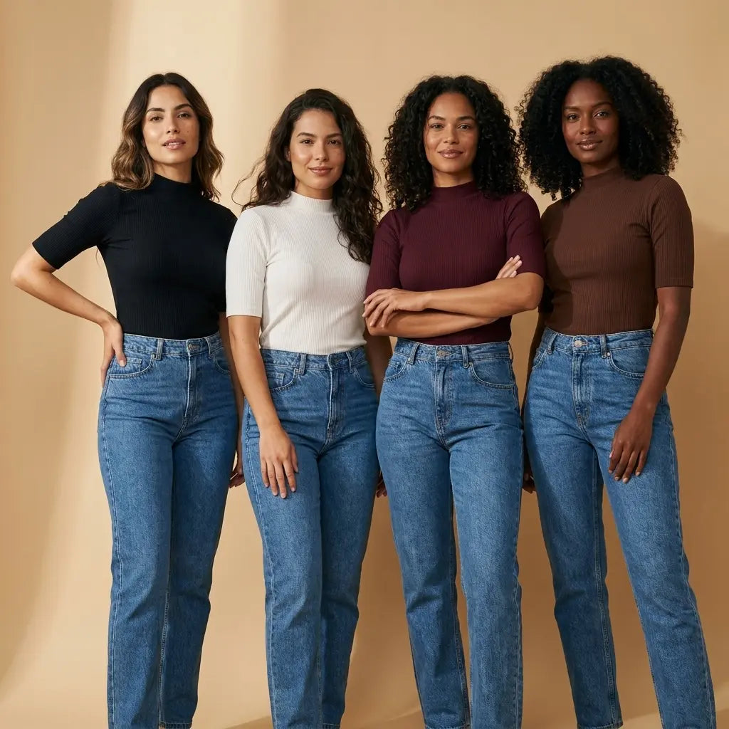 Kit com 4 Blusinhas Canelada Gola Média — Modela e Não Marca