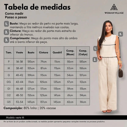 Kit com 2 Conjuntos Feminino em Linho Premium - 40%OFF