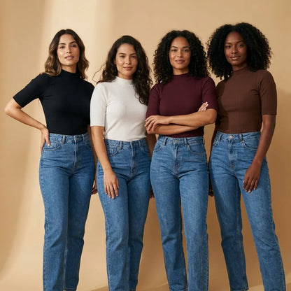 Kit com 4 Blusinhas Canelada Gola Média — Modela e Não Marca