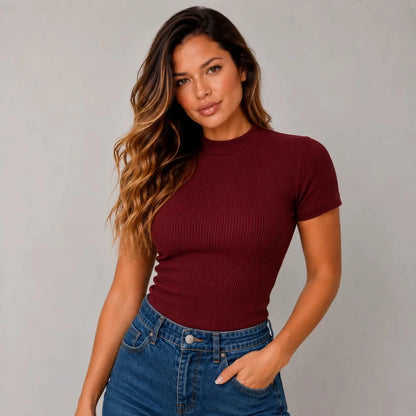 Kit com 4 Blusinhas Canelada Gola Média — Modela e Não Marca